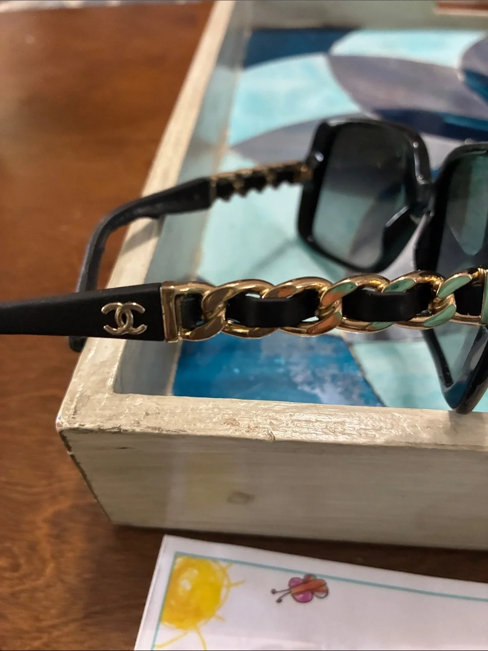 CHANEL Black Square Oversized Sunglasses with Gold Temple Detail